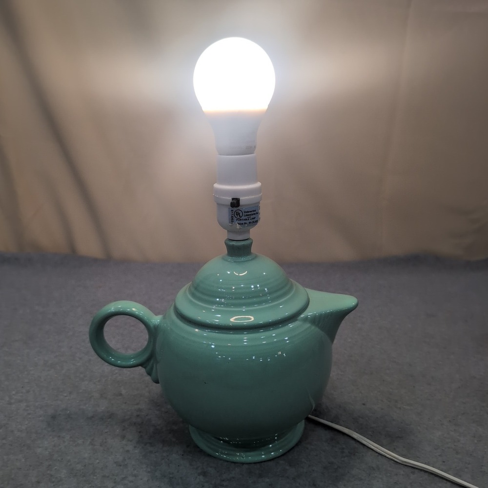 Fiesta Seafoam Green Ceramic Teapot Table Lamp Novelty Kitchen Accent Light - Picture 1 of 7